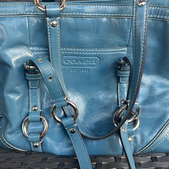 Coach Blue Quilted Leather Tote with Silver Hardware - Picture 2 of 14